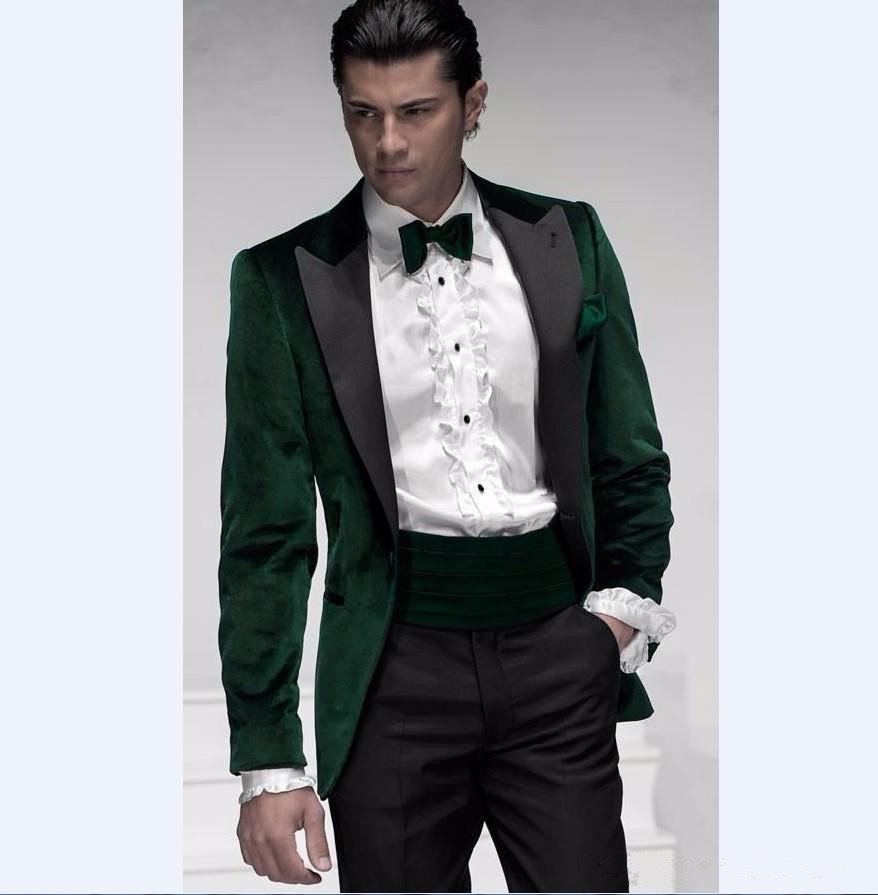 

Cheap Custom Made Dark Green Velvet Groom Tuxedos Groomsmen Suit Peak Lapel Best Man Prom Suit Mens Wedding Suits (Jacket+Pants+Tie), Yellow