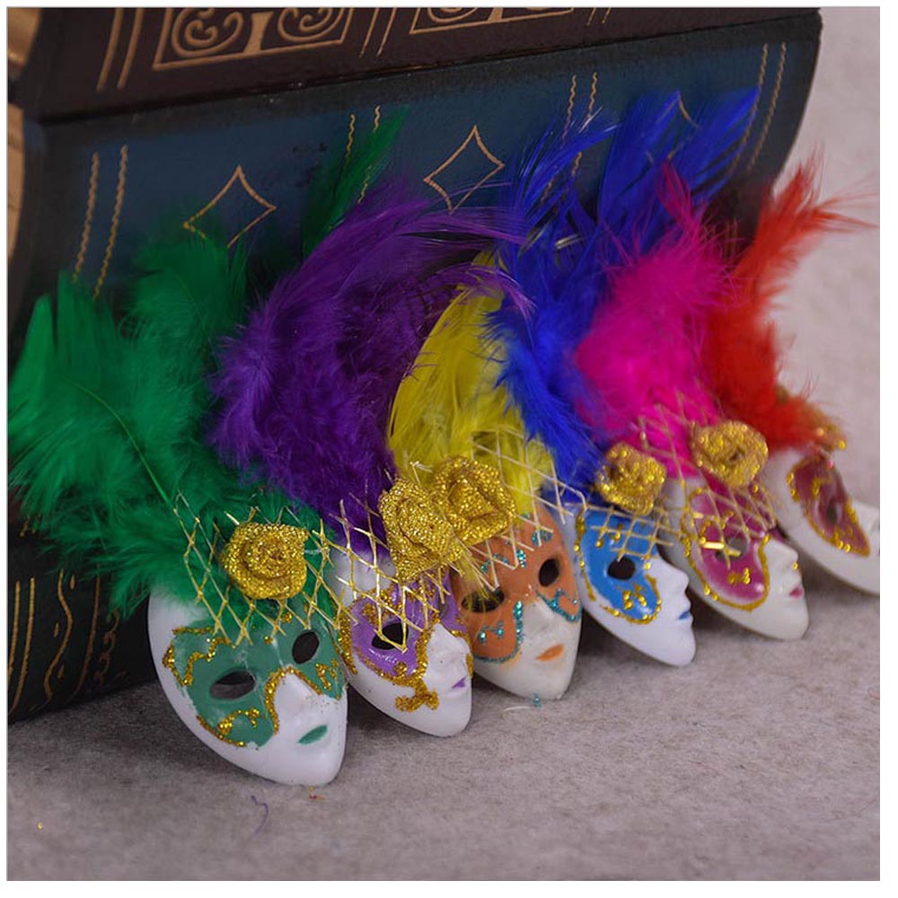 

Popular Mini Venice Feather Mask Fridge Magnet Italy Souvenirs Ornament Home Decor Gift Package 6 Colors 12pcs/lot DEC252