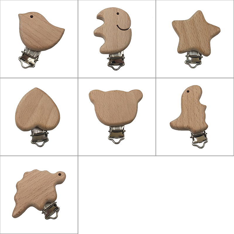 

Natural Wood Baby Pacifier Clip Holders Bird Heart Bear Shape Wooden Clips Soother Infant Dummy Clasps Holder Accessories