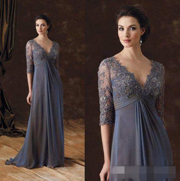 

Custom Made Chiffon Lace Mother Of The Bride Dresses V-Neck Half Sleeves A-line Mother Of Groom Dress 2019 New Cheap Evening Gowns