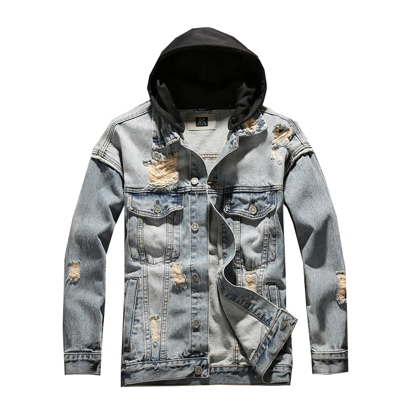 

Denim Jacket Men Hooded Sportswear Outdoors Casual Fashion Jeans Jackets Hoodies Cowboy Mans Jacket and Coat, Blue