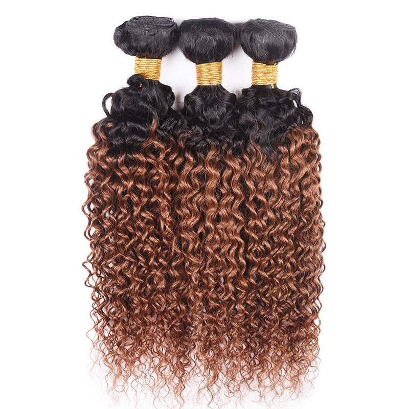 

Brazilian Virgin Hair Ombre Weave 3 Bundles Kinky Curly 1B/30 Medium Auburn Color Unprocessed Malaysian Peruvian Curly Human Hair Extensions, 1b/30 ombre