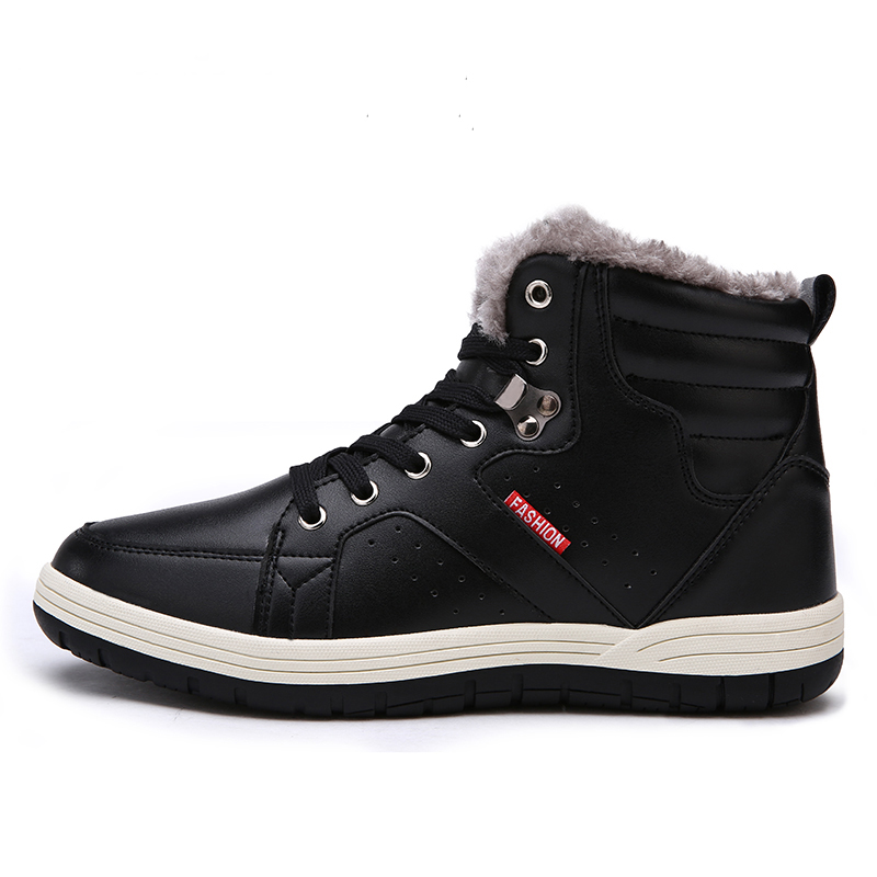 Warm Men Winter PU Leather Shoes Men Snow Boots For Men Waterproof With Fur Men's Ankle Boots plus size 39~48