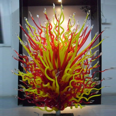 Murano Lamps for Garden Art Decoration Outdoor Standing Orange and Yellow 100% Mouth Blown Glass Sculpture-image-450612074