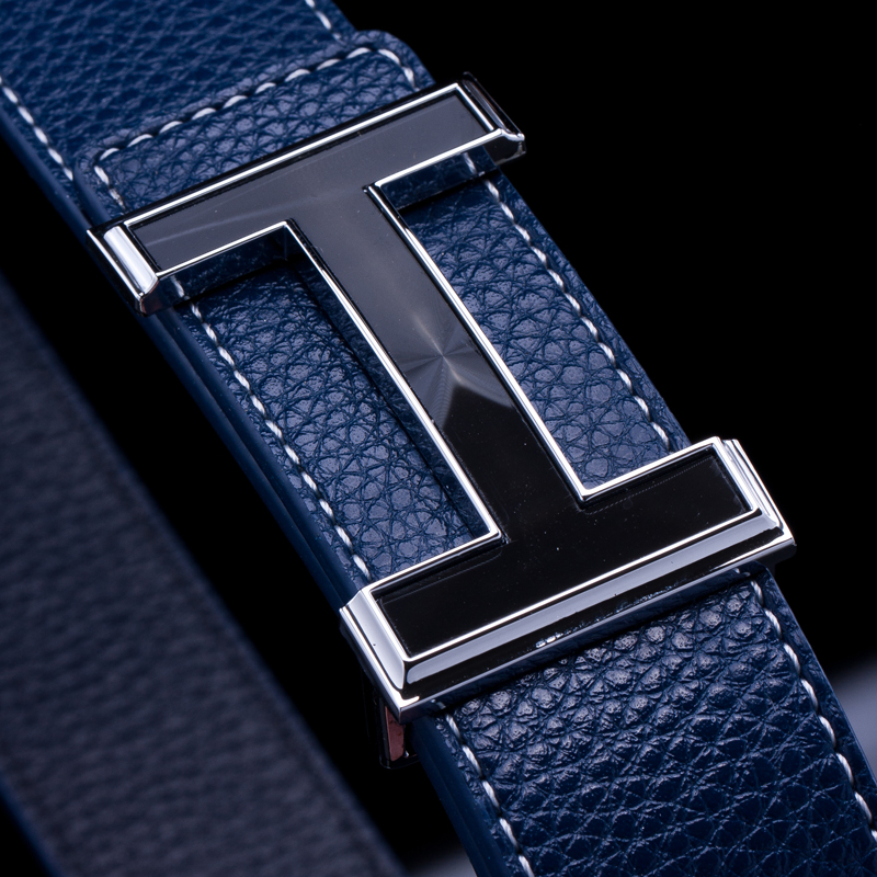 

[Hotti] Brand Men Belt Cowhide Genuine Leather Belts For Men Fashion Smooth Buckle Belts With Letter H Belts Cinturones Hombre, Gold