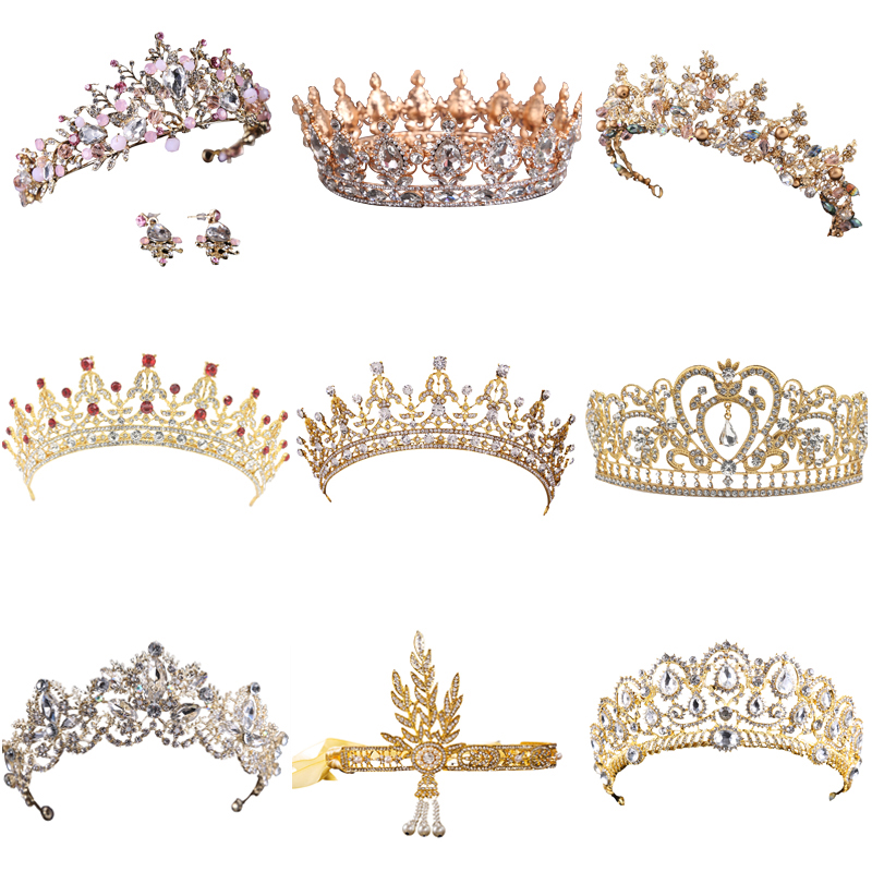 

Hot Sale Gold Crystal Tiara Crown For Wedding Hair Accessories Princess Queen Wedding Crown Rhinestones Bridal Hair Jewelry, White;golden