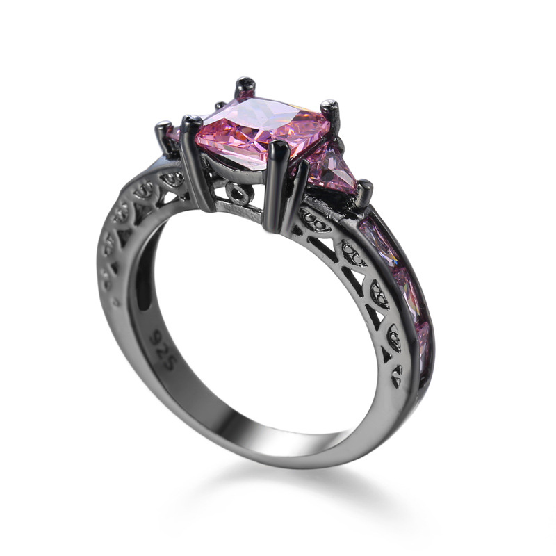 

Fashion Pink Sapphire Prong Setting Cubic Zirconia Black Gold Plated Rings Size 6/7/8/9/10 Women's Wedding Gift