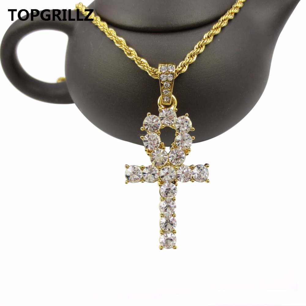 

Topgrillz Egyptian Ankh Cross Necklace For Women Men Jewelry Prayer Necklaces &Pendants With Cuban &Link Chain