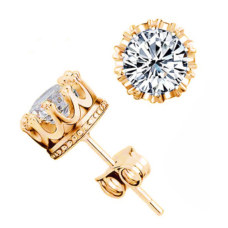 

1 Carat Zircon Crown stud Earring for Women gold color Wedding Jewelry Earrings female Ear Jacket brincos