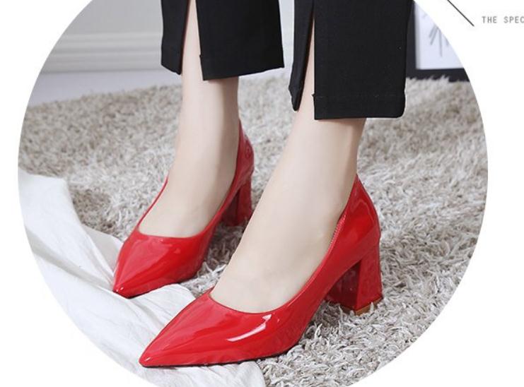 

Free send 2018 spring new style Korean Coarse heel pointed end high heeled shoes Shallow mouth women Single shoes, Black