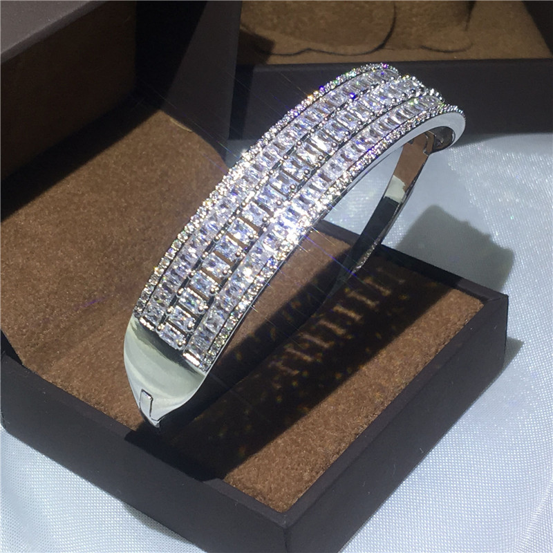 Vecalon Bracelet de luxe princesse coupe 5A Zircon Cz or blanc rempli Bracelet de mariage pour les femmes accessoires de mariée bijoux