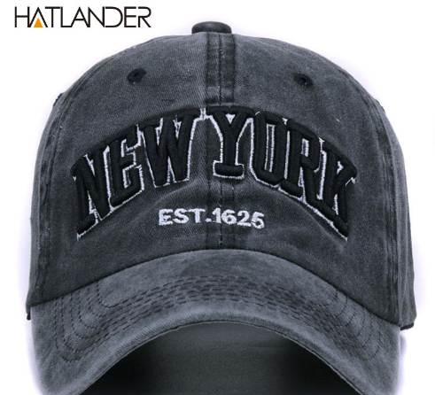 

[HATLANDER]Sand washed 100% cotton baseball cap hat for women men vintage dad hat NEW YORK embroidery letter outdoor sports caps, Other