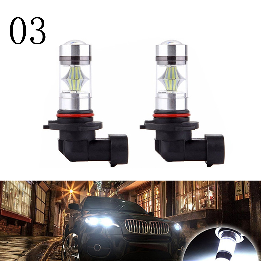 Set of 2, White BMT Canbus H3 LED Fog Lights Extremely Bright Car Bulbs 55W PK22S Auto Fog Light Foglight DRL Light Signal Lamps