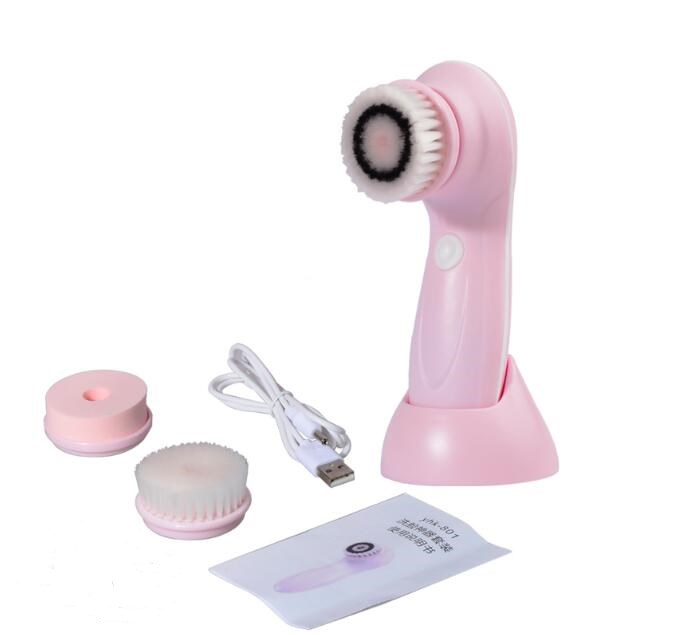 USB Rechargeable Facial Cleansing Brush 360 Rotating Soft Waterpoof Face Brush Cleansing 3 In 1 Sonic Face Brush Electric Pink-image-421759011