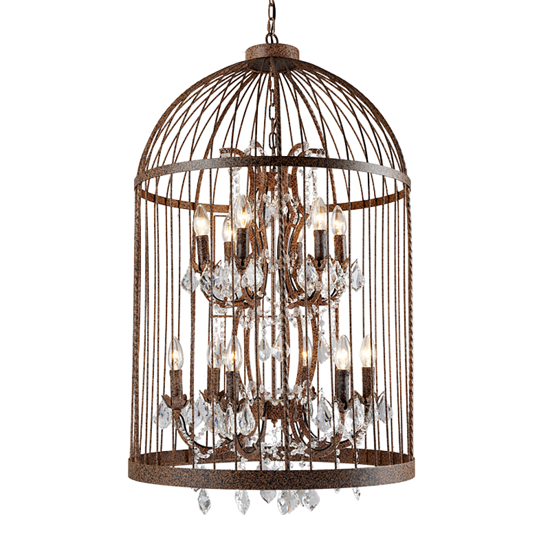 

American country industrial wind wrought iron crystal bird cage chandelier Nordic retro restaurant clothing store stairs bar lamps