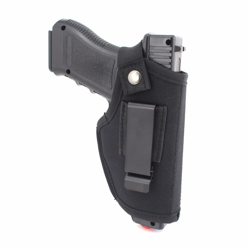

EDC Nylon Pistol Holster with Metal Clip Belt Concealed Outside or Inside Waistband for Right & Left Hand Adjustable Fits Most Handguns, Black