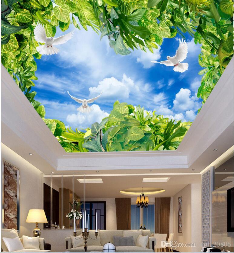 

3d photo wallpaper custom mural Blue sky white clouds green dove sunlight ceiling murals home decoration living room wallpaper for walls 3d, Sky blue