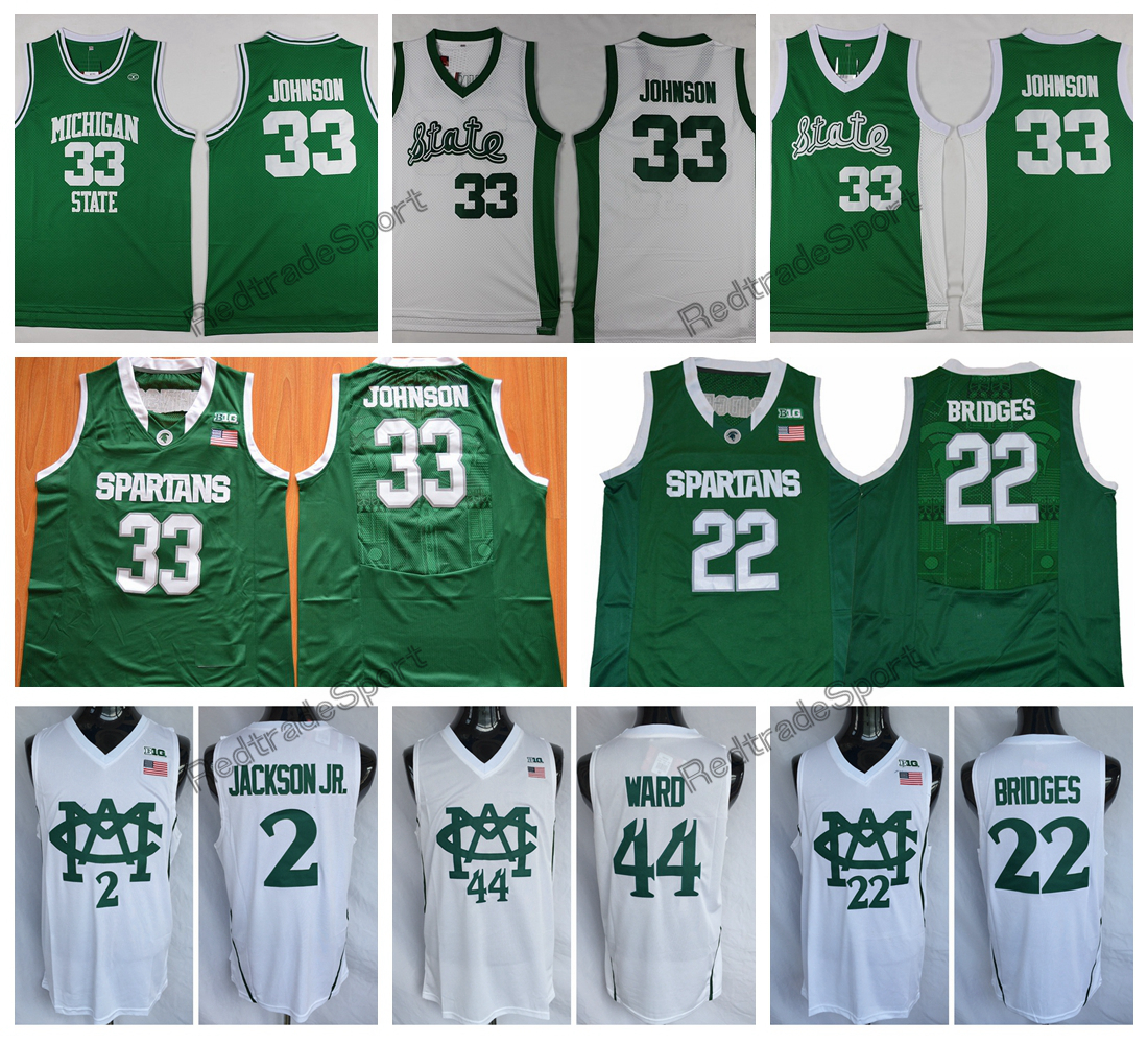 

Mens 2018 Michigan State Spartans 33 Earvin Magic Johnson 2 Jaren Jackson Jr. 22 Miles Bridges 44 Nick Ward College Basketball Jerseys, White 2