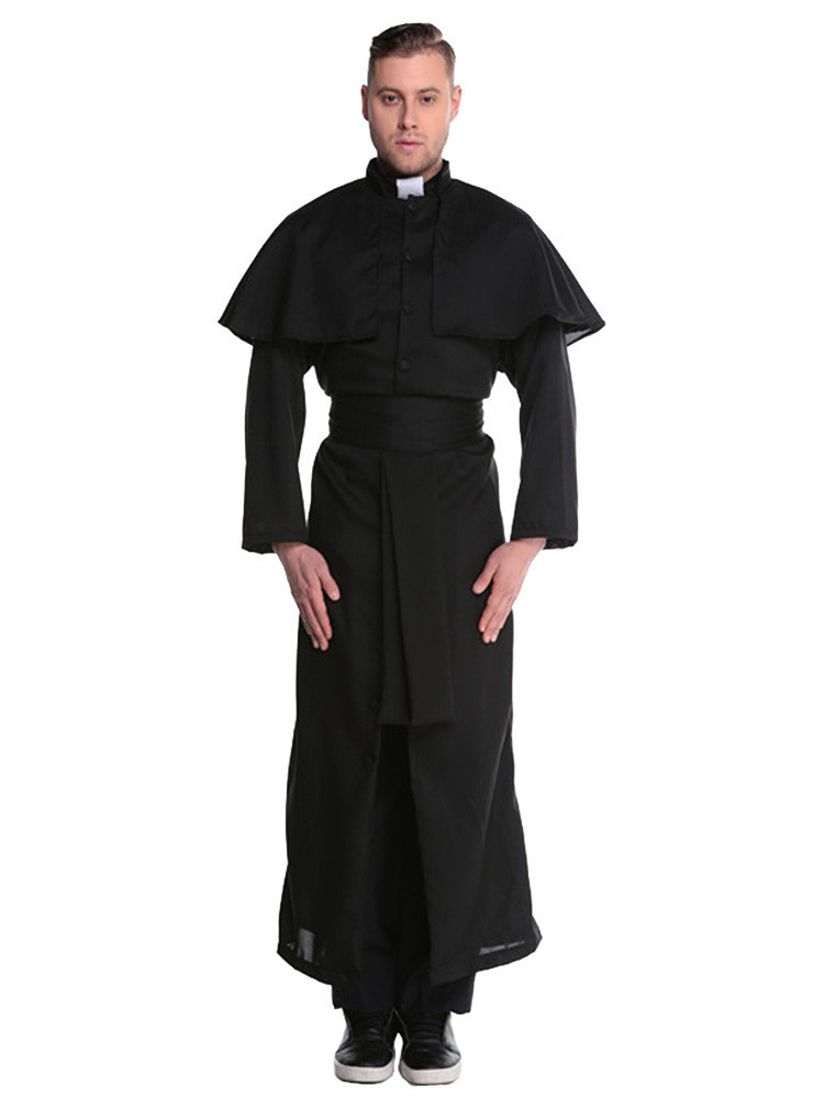 

Medieval Costume Renaissance Monk Priest Clothing Men God Father Missionary Robes Clothes Halloween Party Nun Costume Sets, Black