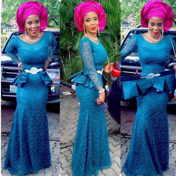 

2019 South Africa Style Long Sleeve Prom Dresses Lace Sheer Jewel Neck Peplum Formal Evening Dresses Custom Made Party Dresses, Light sky blue