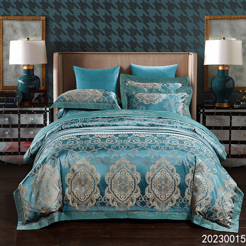 

Luxury Satin Jacquard bedding sets Embroidery bed set double  king size duvet cover bed sheet set pillowcase