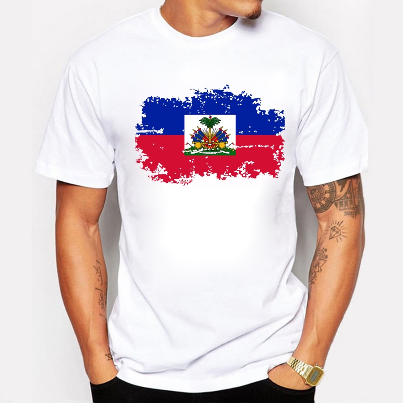 

New Haiti Flag T shirt Men Fashion Short Sleeve Cotton Design Nostalgia T-shirts Summer Haiti men Clothing