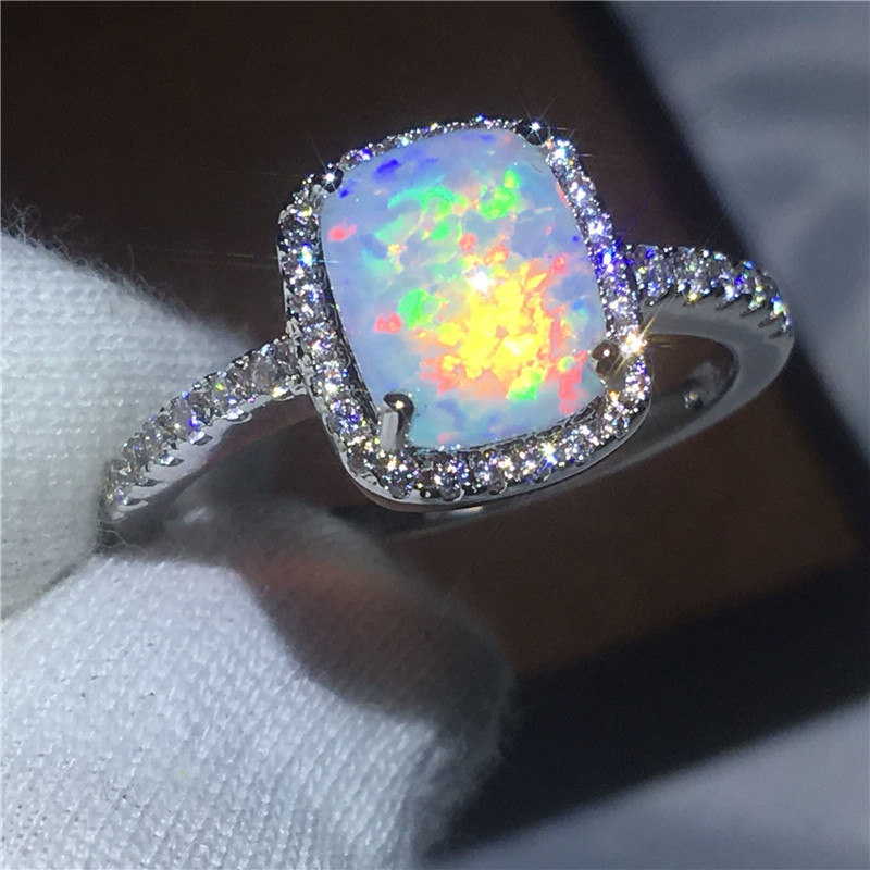 

Classic couple Anniversary ring 5A Opal Cz White Gold Filled Party wedding band rings for women Men Jewelry Gift