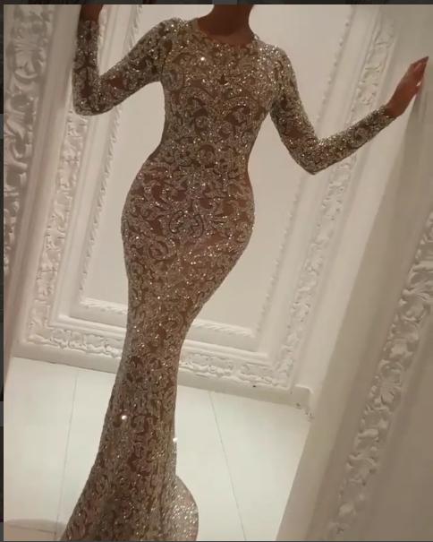 

Evening dress Yousef aljasmi Kim kardashian Mermaid Long sleeve Embroidery Silver Crystals Almoda gianninaazar ZuhLair murad Ziadnakad, Same with picture