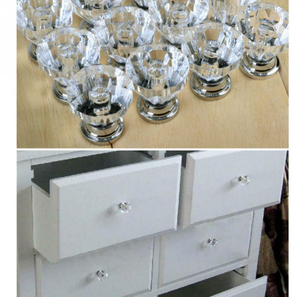 

12pcs/lot Crystal Glass Door Knobs Drawer Cabinet Furniture Kitchen Handle Knob
