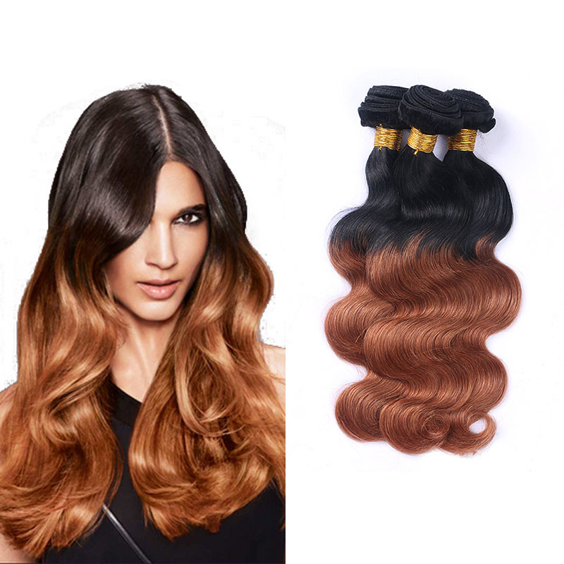 

8A Grade Brazilian Virgin Wavy Colored Hair Ombre 1B/30 Body Wave 3 Bundles Cheap Human Hair Products 100g/pcs Remy Weave Extensions, Ombre color
