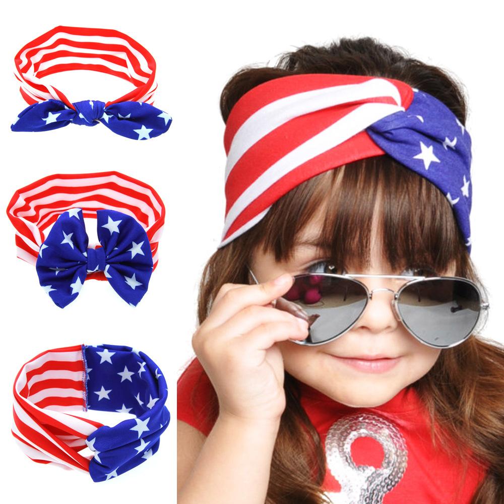 

America National Flag Bowtie Baby Headband Hair Band Cuff Headwear Fashion Accessories for Baby Kids Gift