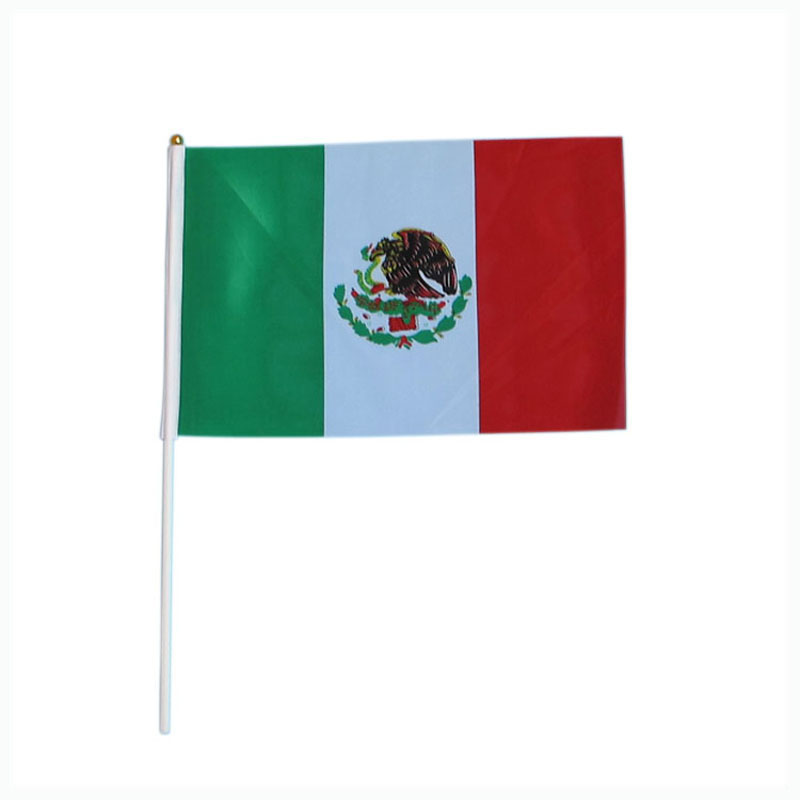 14*21cm Mexico flag with white pole and golden tip,Wholesale polyester good quality small National flags 100PCS/LOT-image-421741912