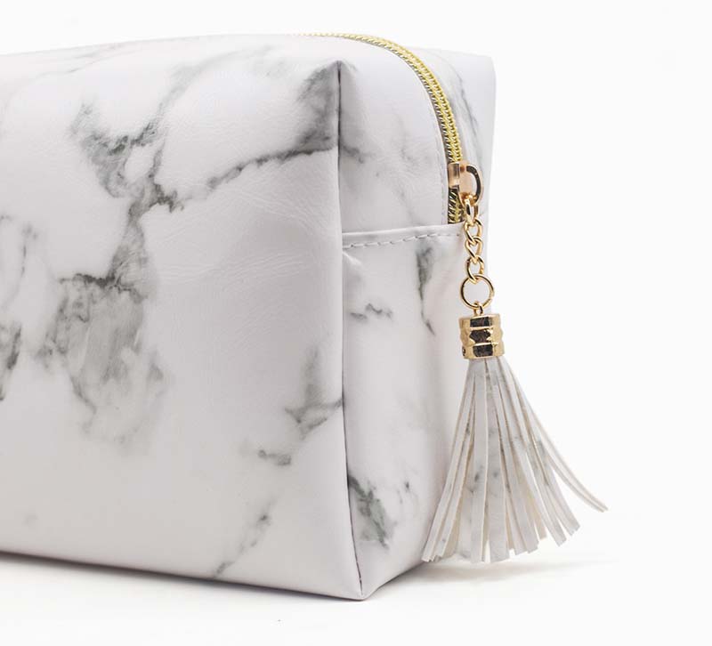 

50PCS 2018 New marbling Stone Printed Zipper Tassel Cosmetic Bag White Large Capacity Travel Makeup Bag
