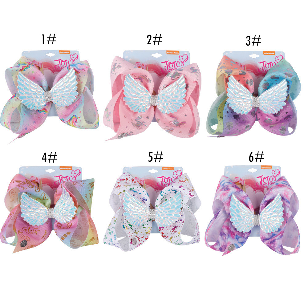 

Boutique Unicorn Jojo Bows Hair Clips Unicornio Prints Hair Bows with Diamond Wing Kids Girl Birthday Party Supplies, Randomly send