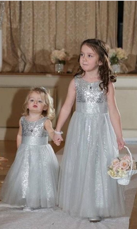 

Sparkly Sequins Flower Girls Dresses Jewel Neck A Line Floor Length Tulle First Communion Dresses Girls Pageant Gown Custom Made, Lanvender