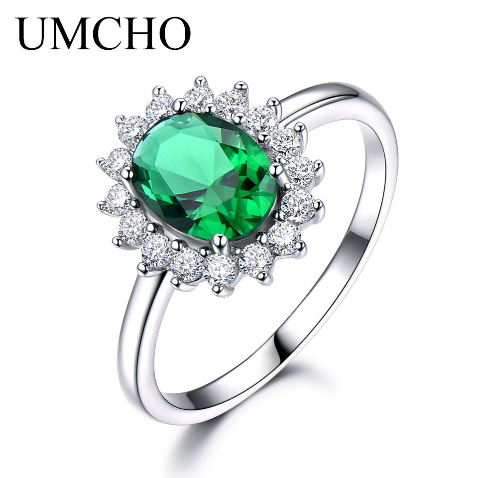 UMCHO Nano Russian Emerald 925 Sterling Silver Vintage Engagement Party Gift Rings For Women Wholesale Fine Jewelry Y1892606