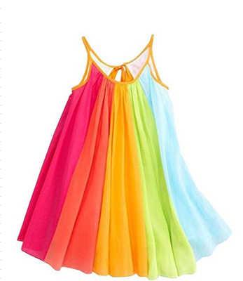 

Colorful Baby girls Rainbow dress INS hot sell boutique children's Shoulder-straps rainbow striped skirt cute baby Princess dress H072, As photo