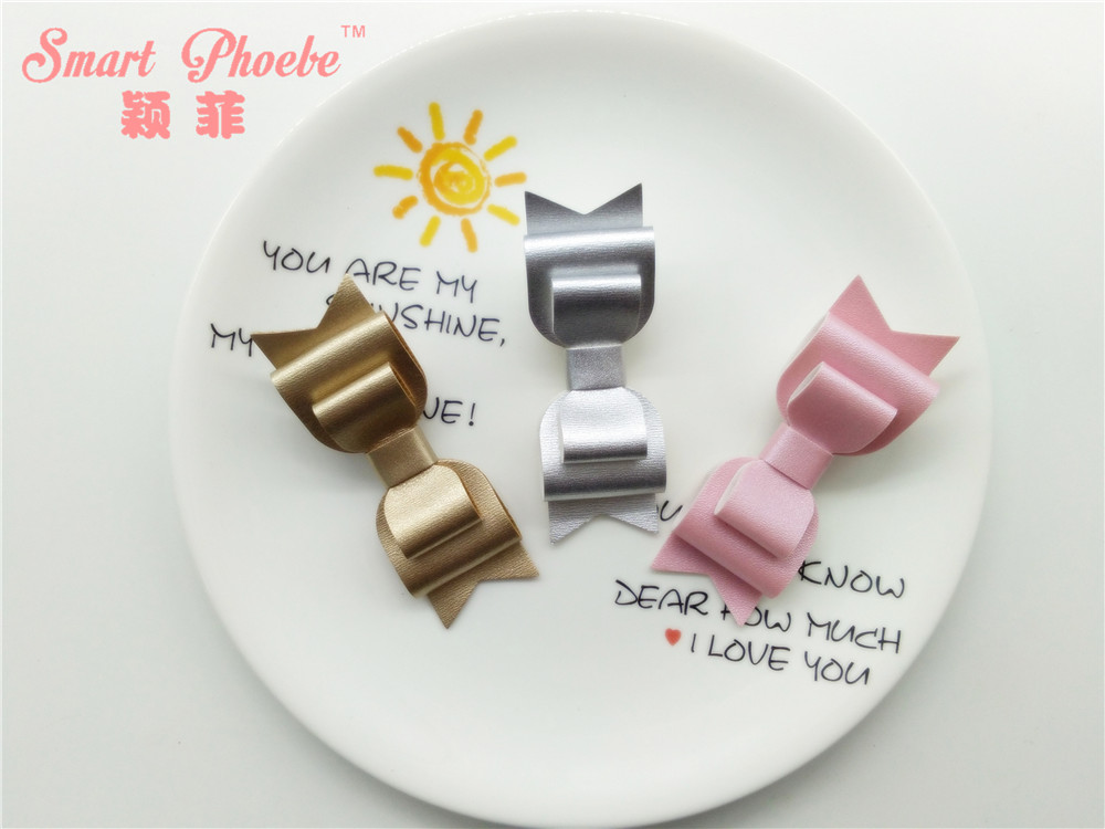 

Wholesale Boutique 30pcs Fashion Cute PU Leather Bow Hairpins Solid Kawaii Glossy Double Layers Bowknot Hair Clips Headware Accessories, Pink