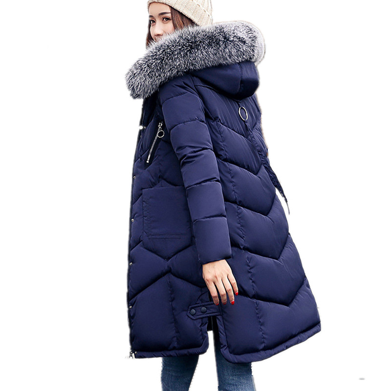 

Wholesale- Plus Size Large Fur Collar Hooded Winter Parka Female Cotton Casual Fashion Coat Outerwear Red Padded Jackets Thickening TT2909, Army green