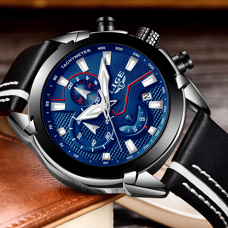 Nouveau 2018 LIGE design de mode marque montre hommes en cuir sport date chronographe montre à quartz mâle cadeau horloge Relogio Masculino