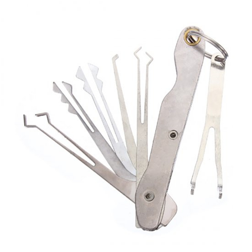 GOSO car foldable lock pick set contains five different sized lock picks and a Y type tension wrench