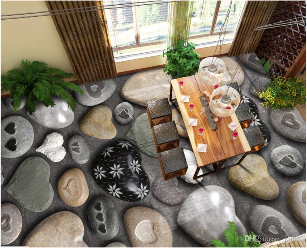 

3d pvc flooring custom photo Waterproof floor wall sticker Heart-shaped cobblestone 3D floor tile three-dimensional painting space wallpaper, Picture shows