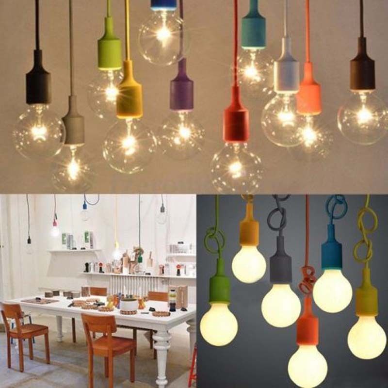 1M bricolage plafond en silicone coloré Corde tressée pendentif Support de lampe pour E27 Ampoule Livraison gratuite