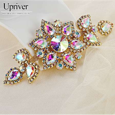 

High Quality Strass Crystal AB Crystal&Stones Rhinestones Wedding Decoration Applied 6.3x14cm 1 Dress Accessories