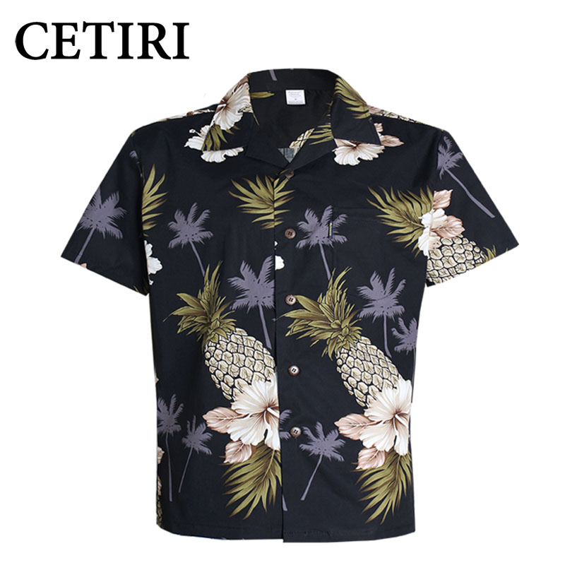 

CETIRI Men Clothes 2018 Short Sleeves Hawaiian Shirt Camisa Masculina Fashion Brand Male High Quality Cotton Floral Fruit Shirt, As pic