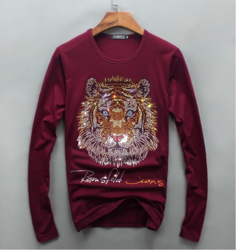 

Wholesale men luxury diamond design Long sleeve fashion t-shirts men funny t shirts brand cotton tops and tees 0103, As picture show