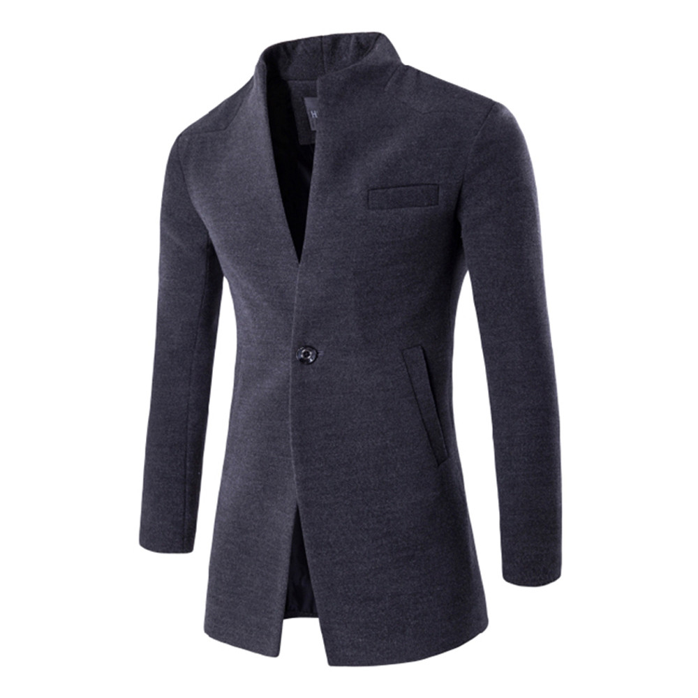 Men's Solid Coat Tailcoat Jacket Gothic Stand Collar Woolen Coat Party Outwear #7