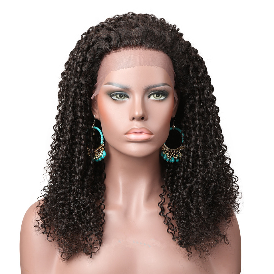 

Brazilian Human Virgin Hair Lace Front Full Lace Wigs Kinky Curly Natural Black Color Soft Baby Hair, Natural color
