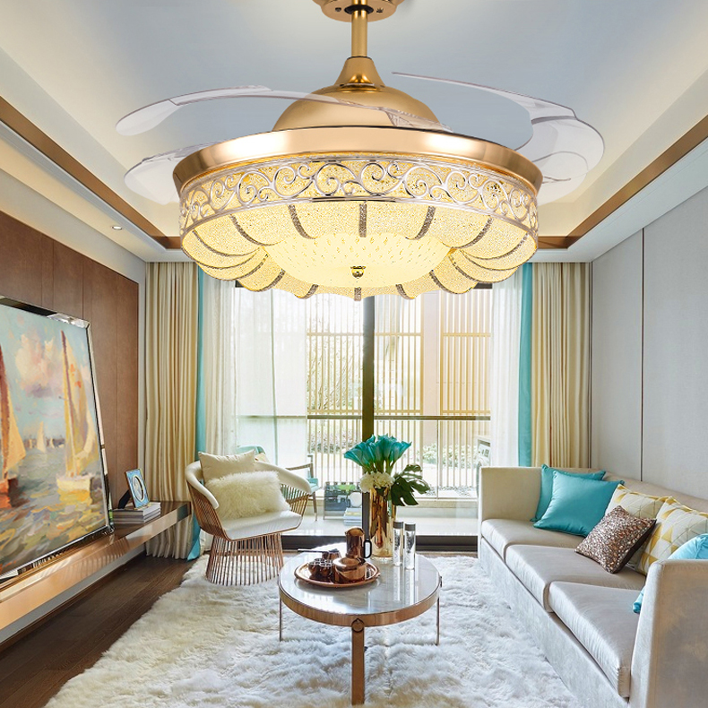 

Hot LED Ceiling Invisible Fan Lights Timing Remote Control Warm White Light Pendant Lamp Remote Control Pumpkin