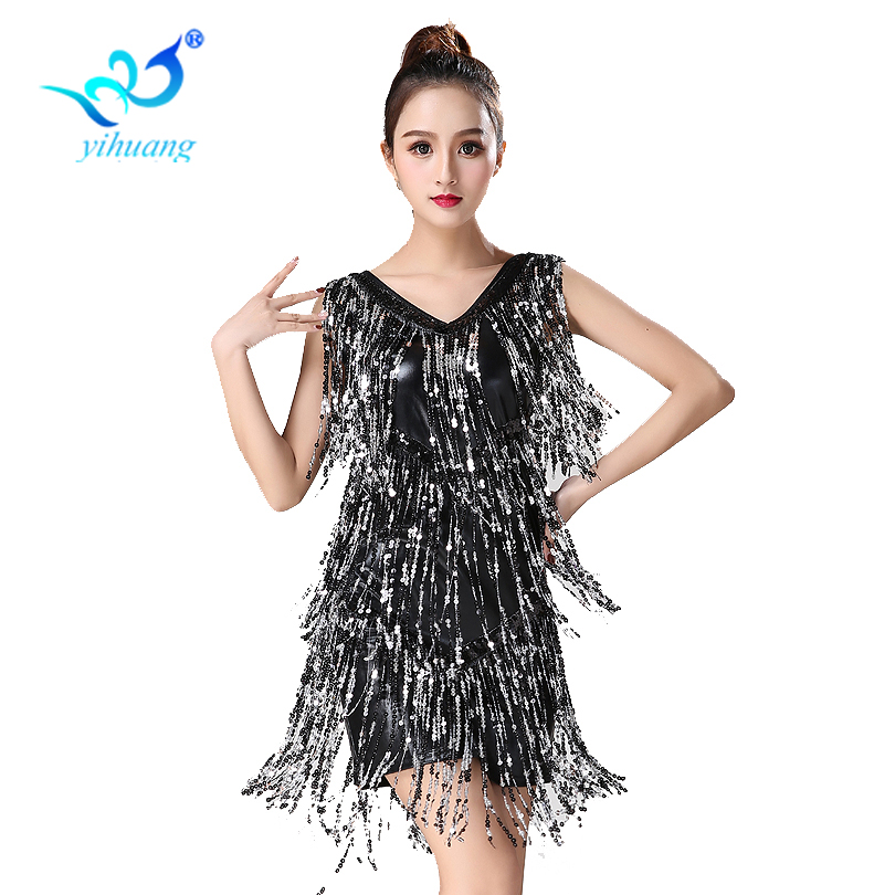 

Ladies Latin Dance Costume Dress 1920s Flapper Party Charleston Gatsby Dress Sequin Fringe Dance Performance Stage Show, Black;red